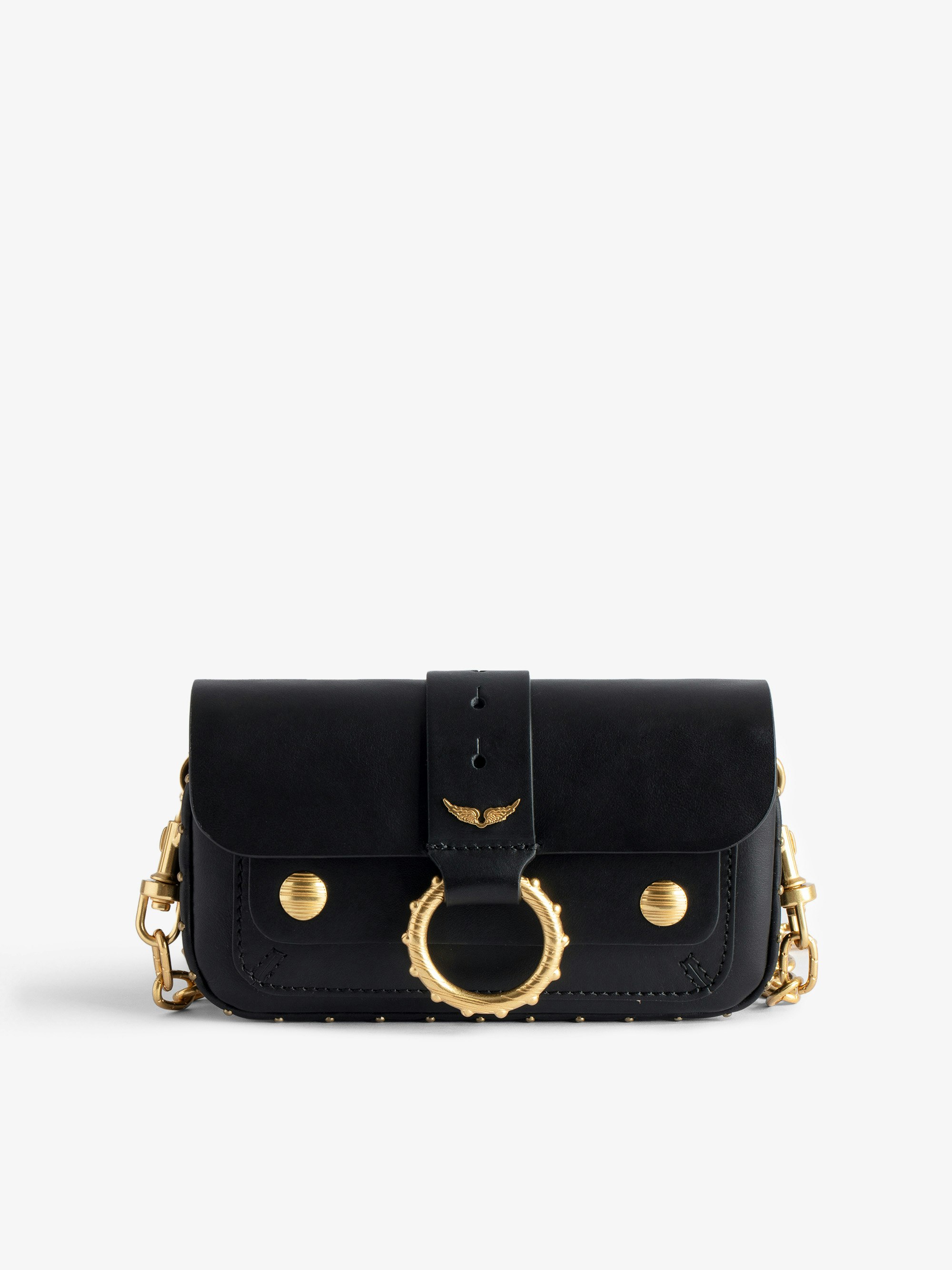 Sac Kate Wallet - Designed by Kate Moss for Zadig&Voltaire.  Mini sac en cuir lisse noir à chaîne en métal.