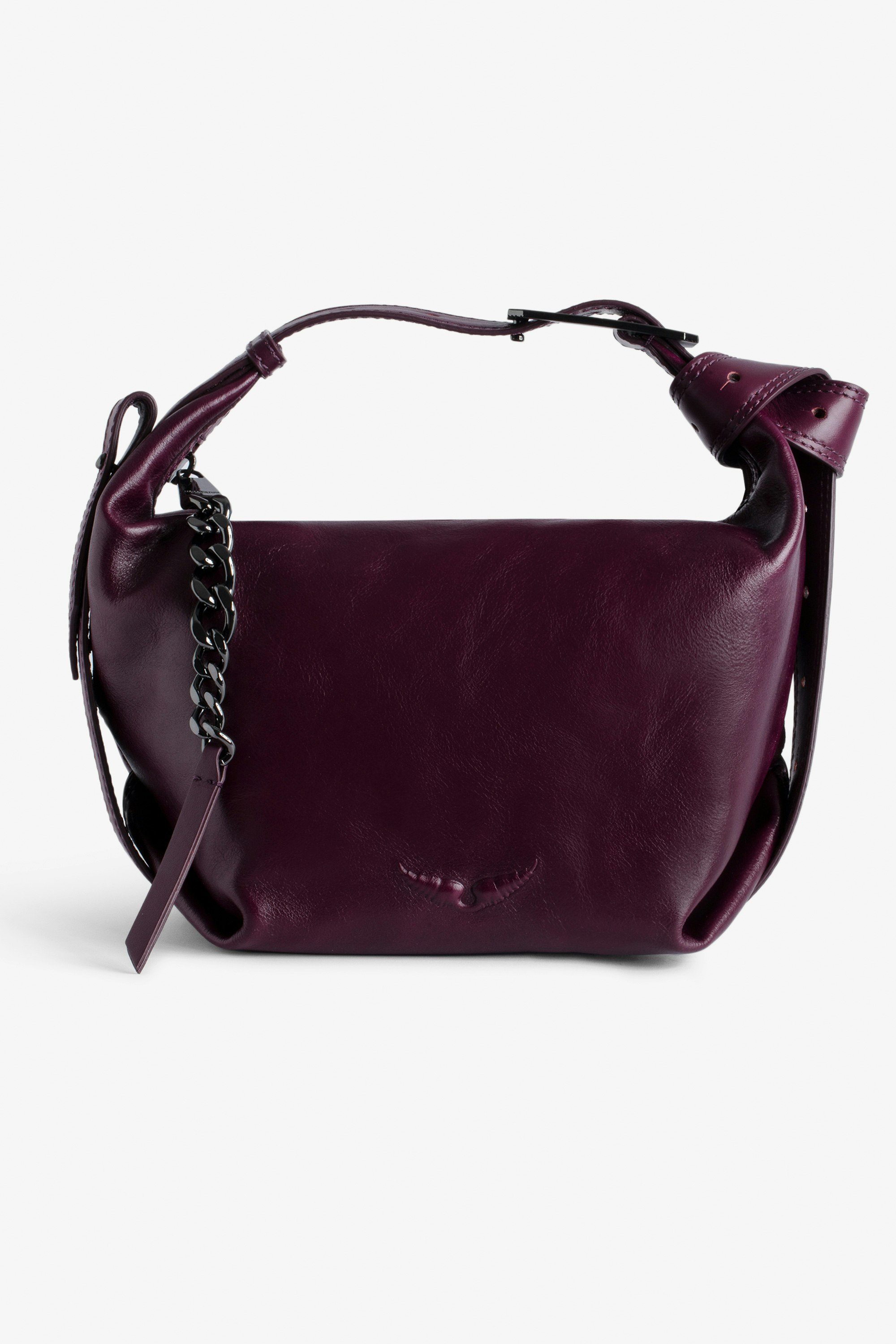 Le Cecilia バッグ - Woman’s burgundy vegetable-tanned leather bag with shoulder strap and metal C buckle