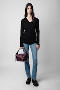 Le Cecilia Bag - Woman’s burgundy vegetable-tanned leather bag with shoulder strap and metal C buckle