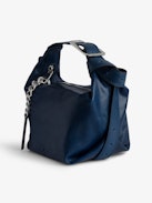 Handtasche Le Cecilia - Blaue Handtasche aus italienischem und pflanzlich gegerbtem Leder mit Schulterriemen aus Leder mit „C“-förmiger Metallschnalle.