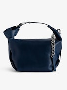 Handtasche Le Cecilia - Blaue Handtasche aus italienischem und pflanzlich gegerbtem Leder mit Schulterriemen aus Leder mit „C“-förmiger Metallschnalle.