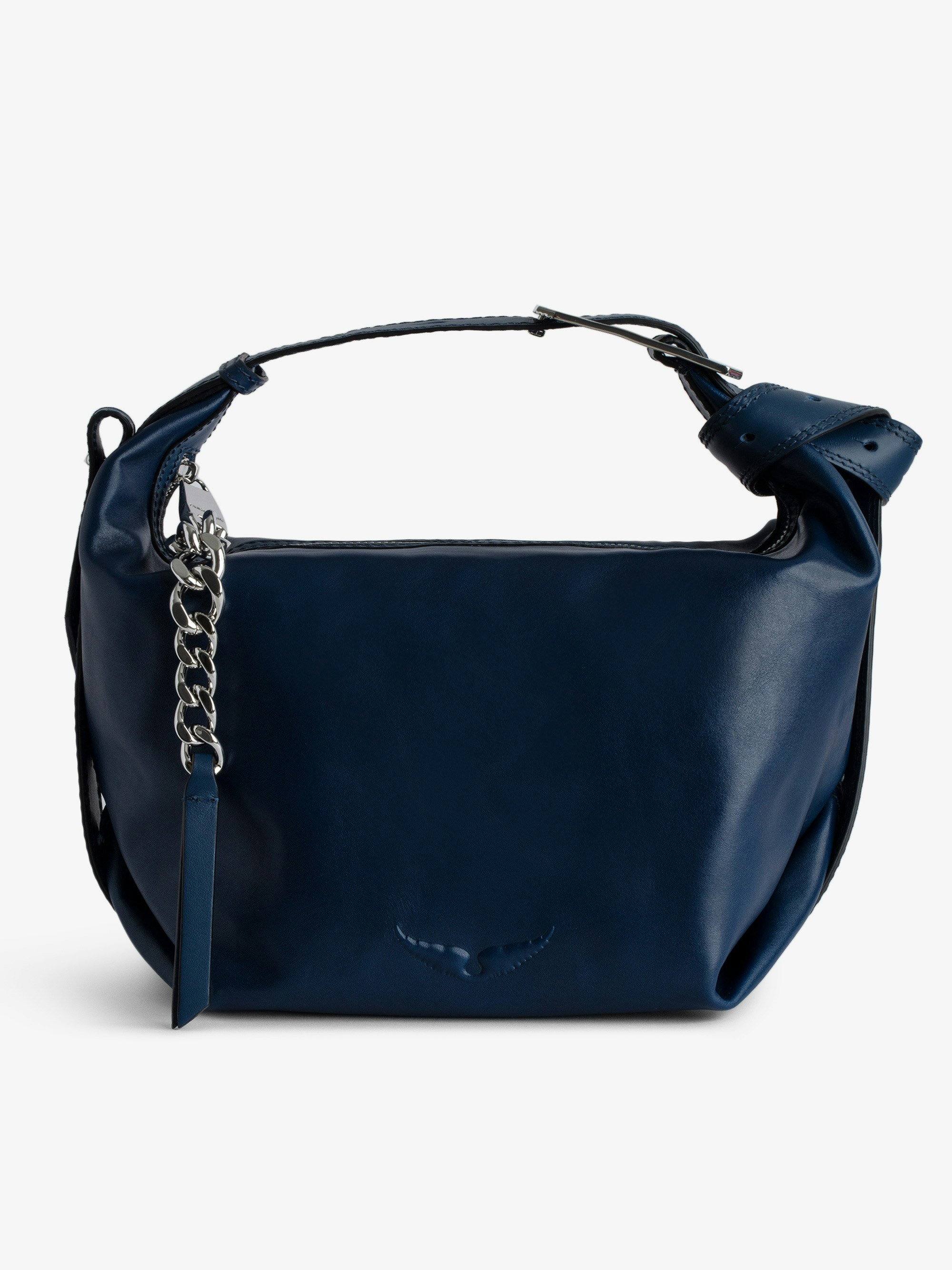 Handtasche Le Cecilia - Blaue Handtasche aus italienischem und pflanzlich gegerbtem Leder mit Schulterriemen aus Leder mit „C“-förmiger Metallschnalle.