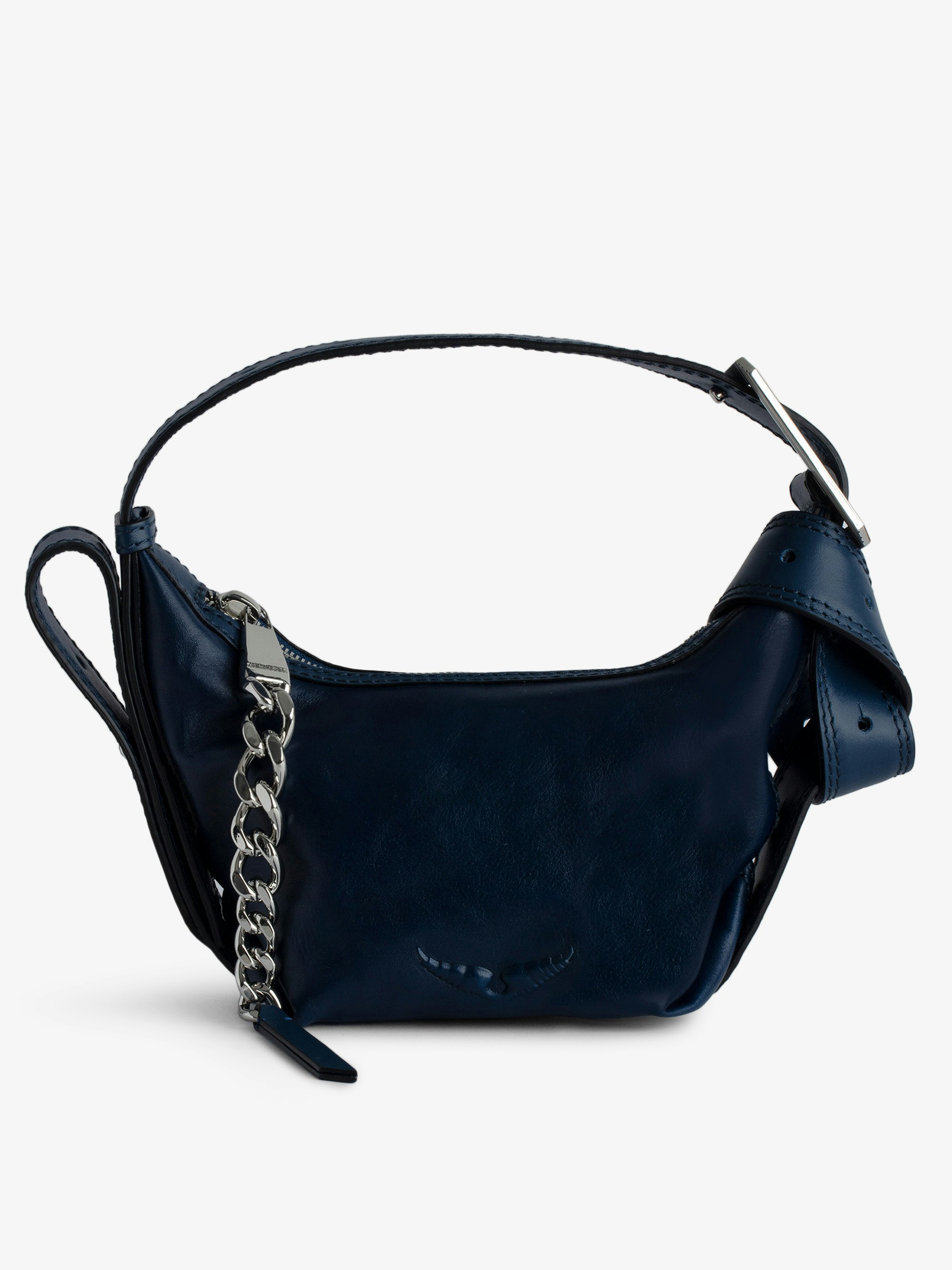 Le Cecilia XS Bag - Women’s small blue smooth leather bag with shoulder strap and metal C buckle.