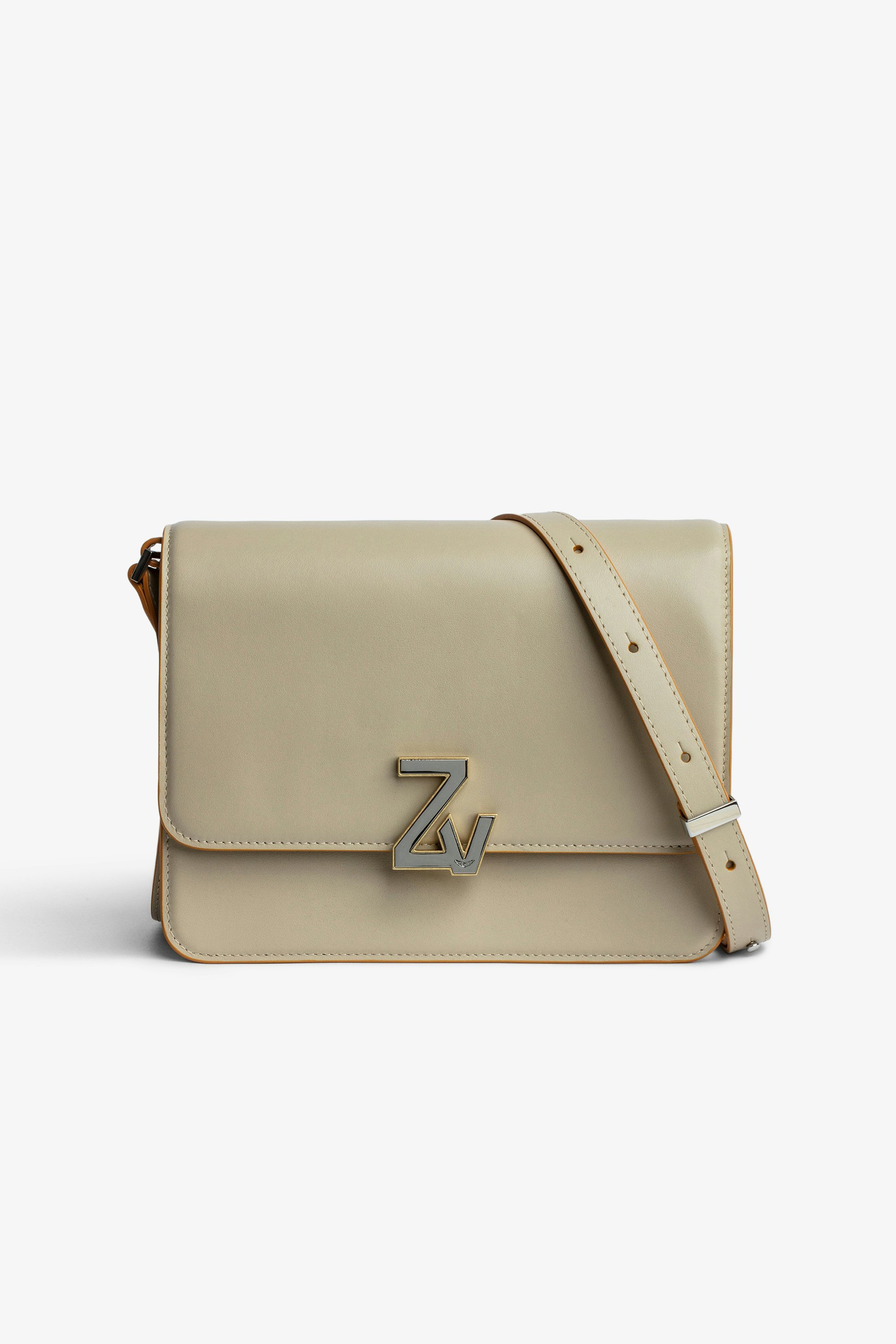 ZV Initiale Le City Bag Women’s smooth beige leather bag with flap, ZV clasp and a shoulder strap