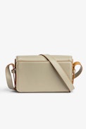 ZV Initiale Le Mini Bag - Women’s small smooth beige leather bag with flap, ZV clasp and a shoulder strap
