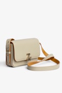 ZV Initiale Le Mini Bag - Women’s small smooth beige leather bag with flap, ZV clasp and a shoulder strap
