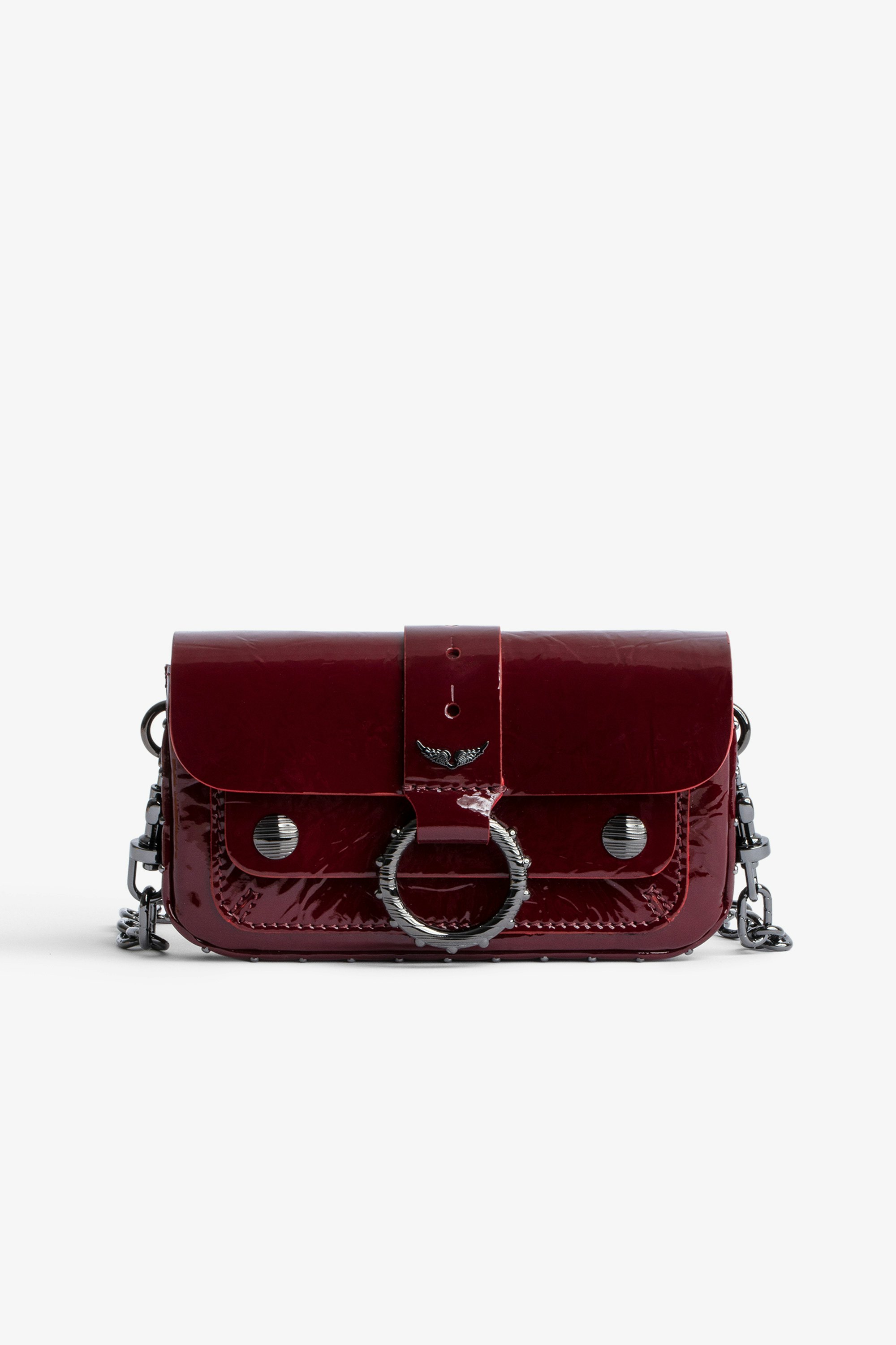 Kate 財布 Wrinkle バッグ Burgundy patent leather bag with shoulder strap and flap