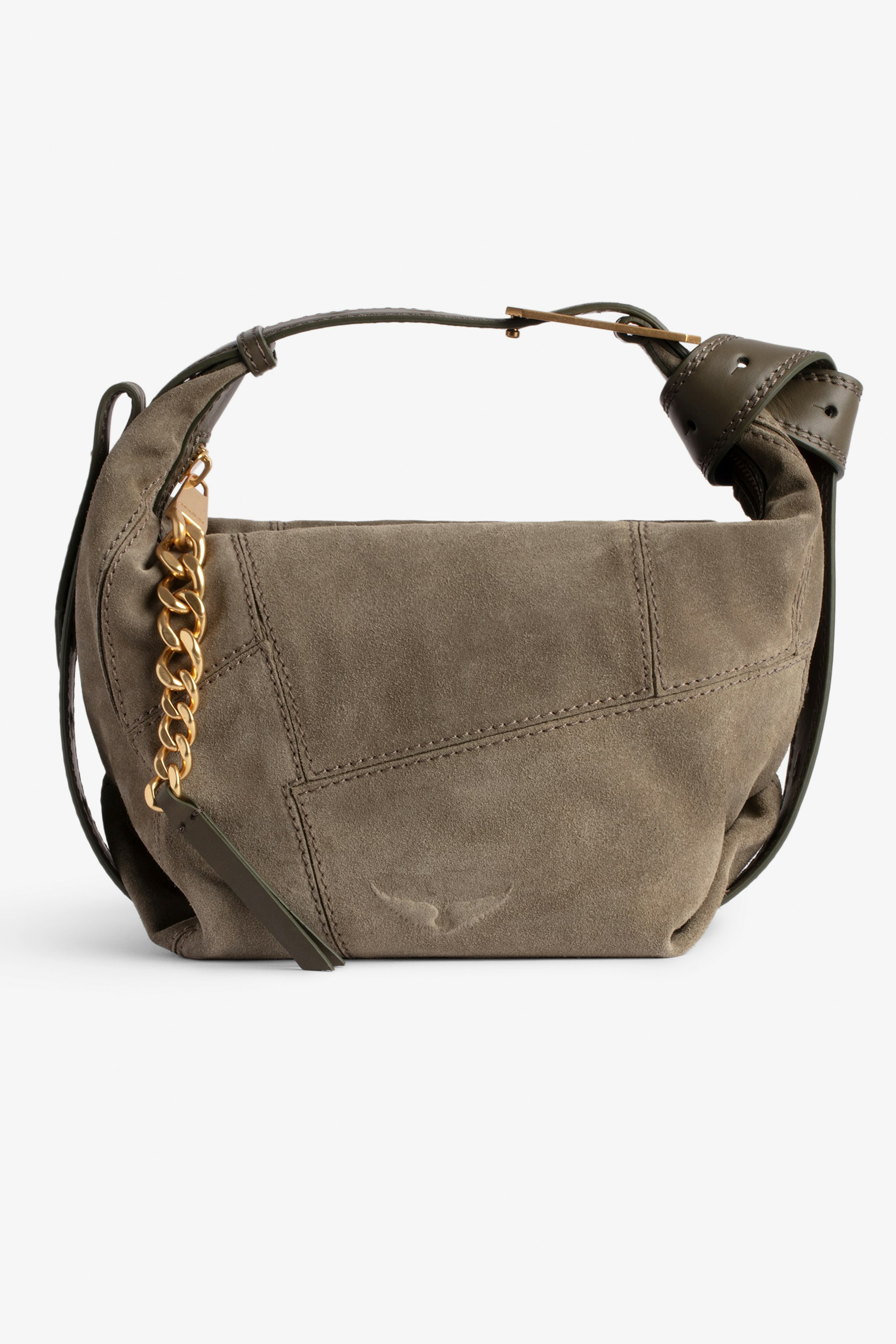 Le Cecilia Suede Patchwork Bag Women's khaki suede patchwork bag with handle