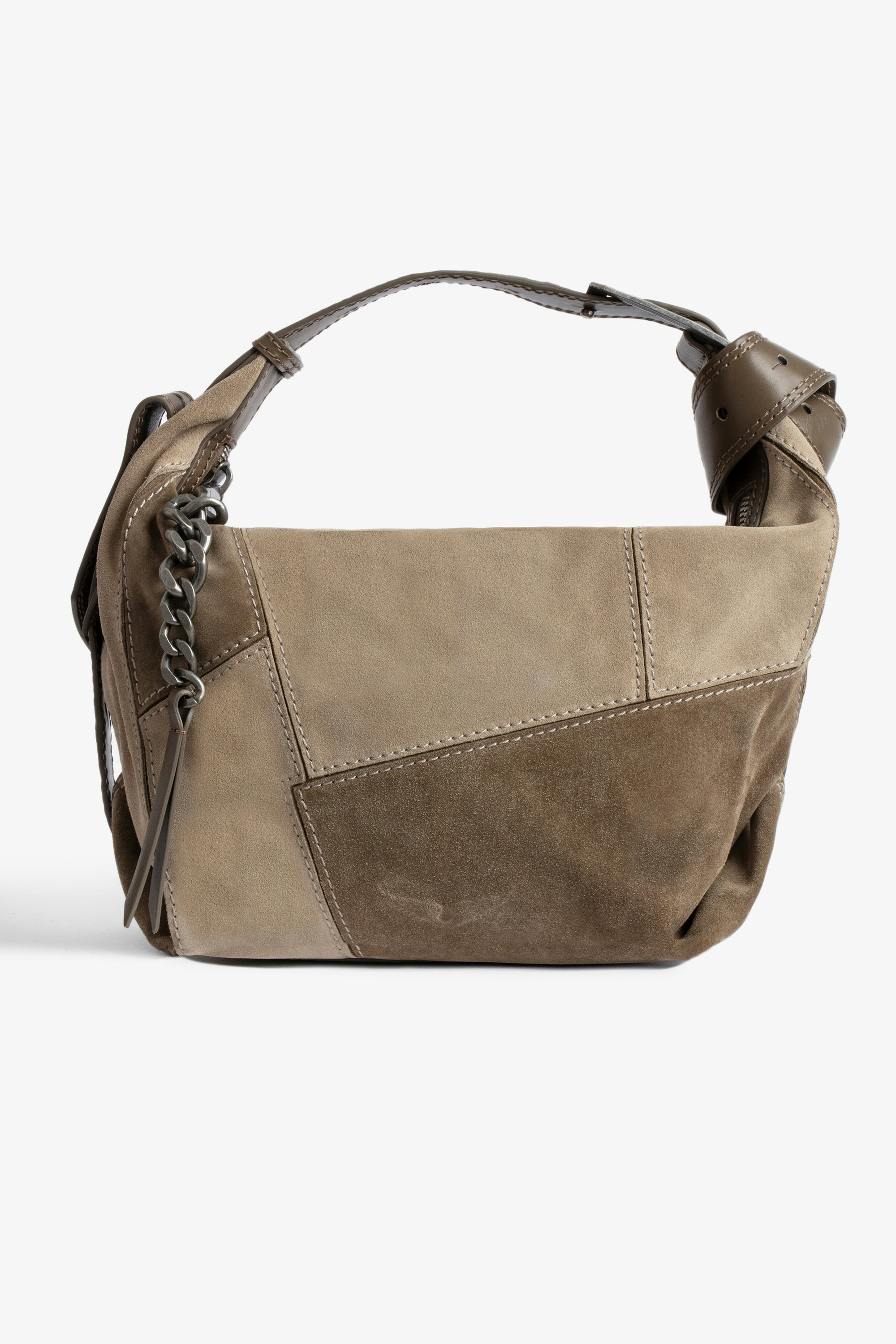 Le Cecilia Suede Patchwork Bag - Women’s bag worn over the shoulder or across the body in patchwork of beige suede
