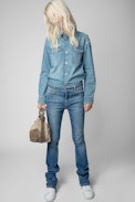 Le Cecilia Suede Patchwork Bag - Women’s bag worn over the shoulder or across the body in patchwork of beige suede
