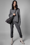 Borsa Le Cecilia Suede Patchwork - Borsa a spalla o a tracolla in camoscio patchwork grigio, donna