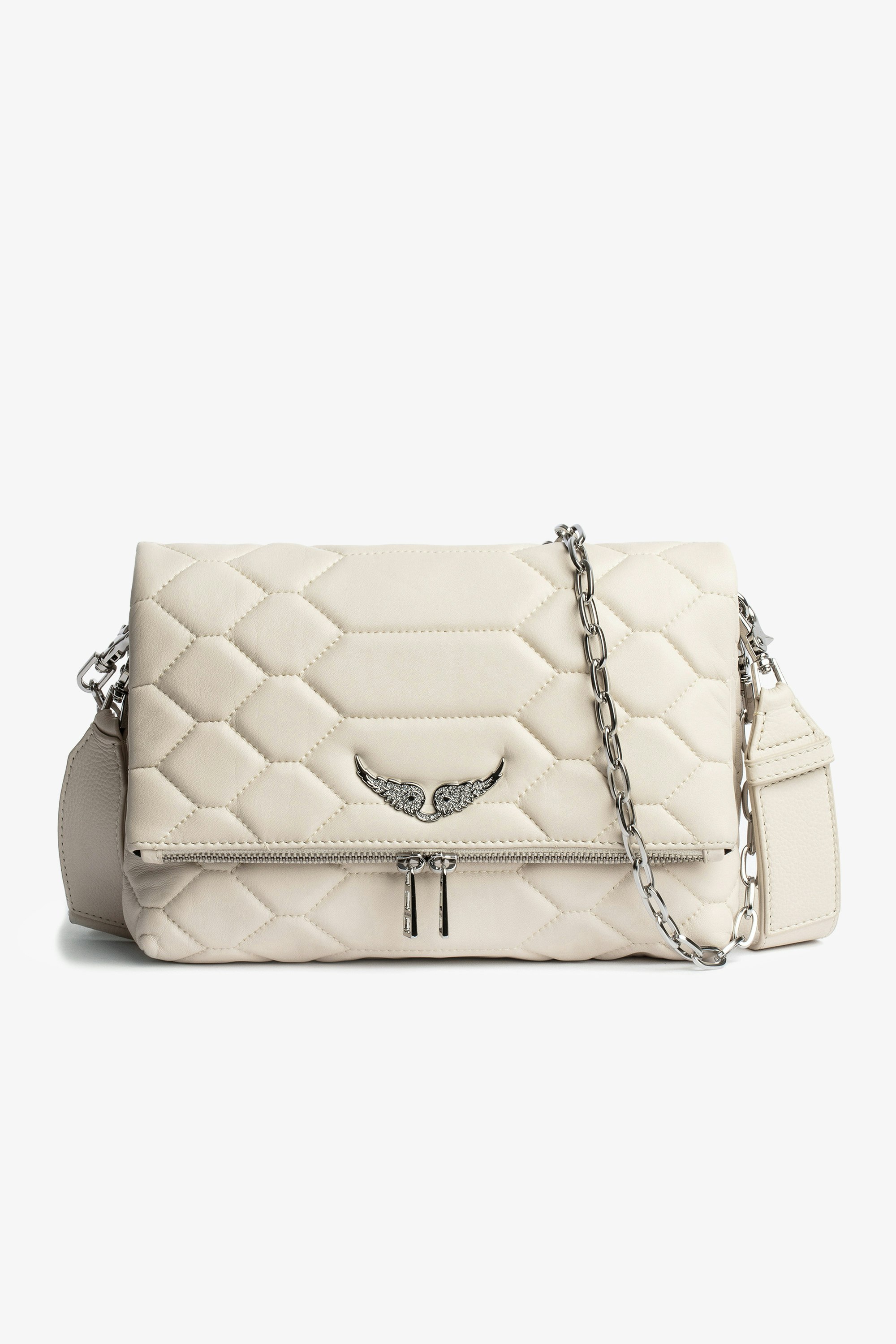 Rocky XL Mat Scale バッグ Women’s smooth quilted leather bag in ecru with snake scale look and shoulder strap