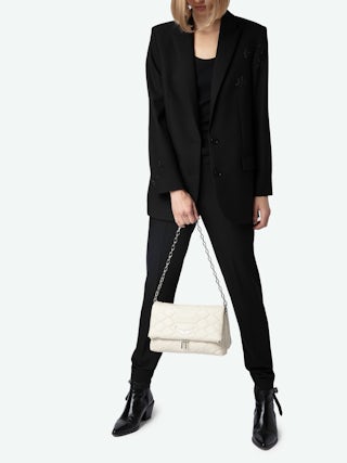 Rocky XL Quilted Clutch - Women’s smooth quilted leather bag in ecru with snake scale look and shoulder strap