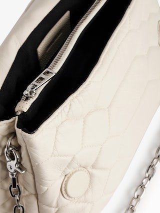 Rocky XL Quilted Clutch - Women’s smooth quilted leather bag in ecru with snake scale look and shoulder strap
