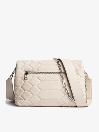 Rocky XL Quilted Clutch - Women’s smooth quilted leather bag in ecru with snake scale look and shoulder strap