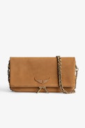 Pochette Rock Scamosciata - Pochette in pelle scamosciata cammello con catena in pelle e metallo - Donna