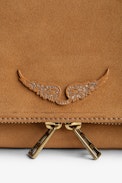 Pochette Rock Scamosciata - Pochette in pelle scamosciata cammello con catena in pelle e metallo - Donna