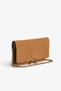 Pochette Rock Scamosciata - Pochette in pelle scamosciata cammello con catena in pelle e metallo - Donna