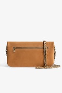 Pochette Rock Scamosciata - Pochette in pelle scamosciata cammello con catena in pelle e metallo - Donna