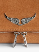 Rock Suede Clutch - Suede clutch with double chain and signature diamante wings.