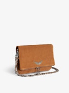 Rock Suede Clutch - Suede clutch with double chain and signature diamante wings.