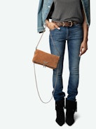 Rock Suede Clutch - Suede clutch with double chain and signature diamante wings.