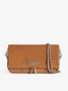 Rock Suede Clutch - Suede clutch with double chain and signature diamante wings.
