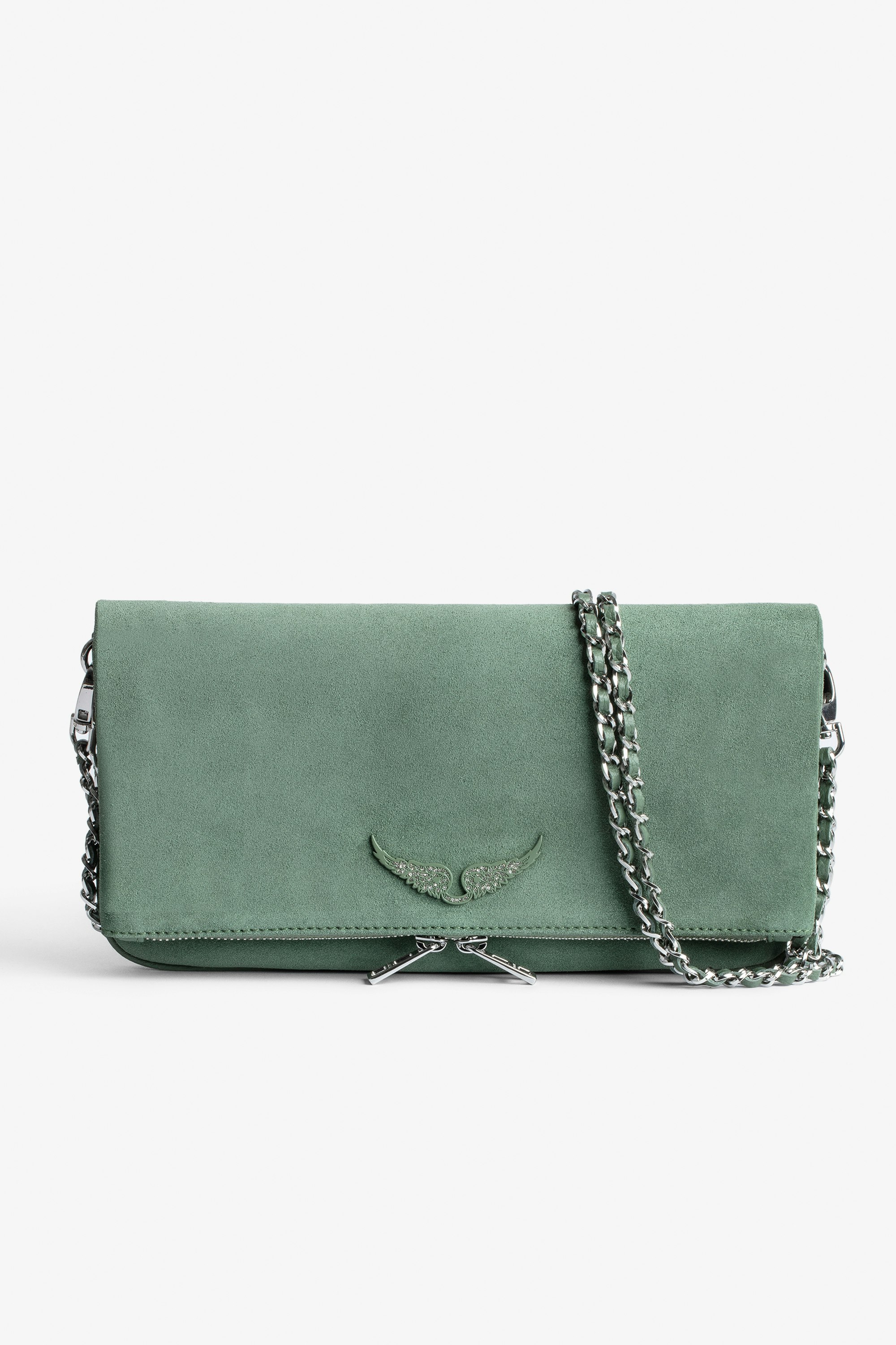 Rock Suede Clutch Women's khaki suede clutch bag with double leather-and-metal chain