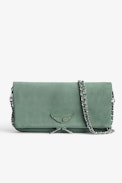 Pochette Rock Scamosciata - Pochette in pelle scamosciata kaki con doppia catena in pelle e metallo - Donna