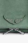 Pochette Rock Scamosciata - Pochette in pelle scamosciata kaki con doppia catena in pelle e metallo - Donna