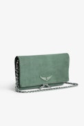 Pochette Rock Scamosciata - Pochette in pelle scamosciata kaki con doppia catena in pelle e metallo - Donna
