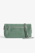Pochette Rock Scamosciata - Pochette in pelle scamosciata kaki con doppia catena in pelle e metallo - Donna
