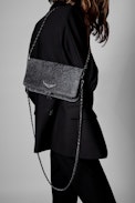 Rock Suede Clutch - Women's black leopard print leather clutch bag