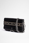 Rock Strap Jewelled Clutch - Women's leather clutch in black with studded band