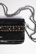 Rock Strap Jewelled Clutch - Women's leather clutch in black with studded band