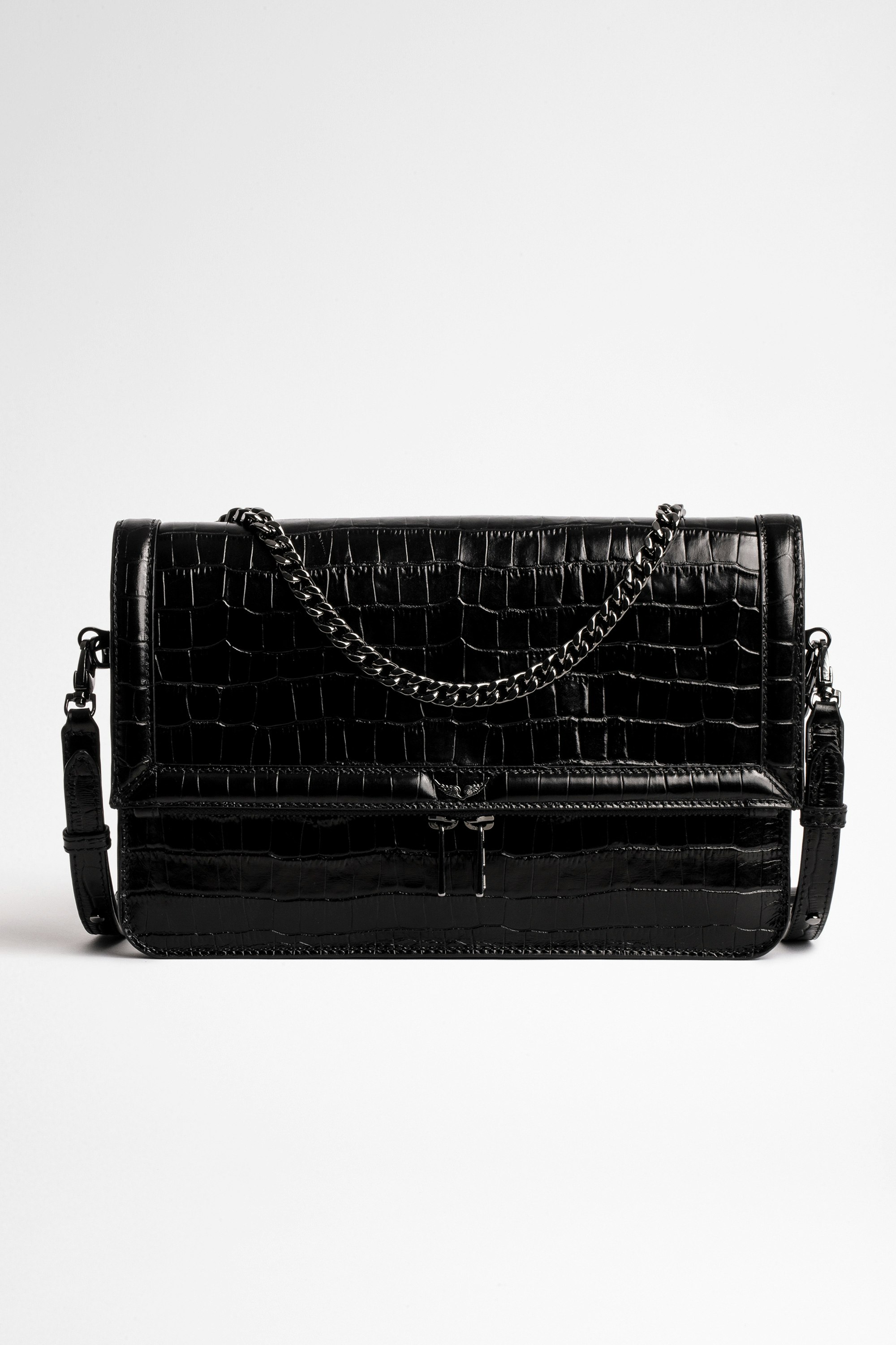 Rock Novel Embossed Bag Women's black crocodile-embossed leather bag