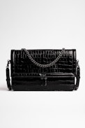 Sac Rock Novel Embossed - Sac en en cuir embossé façon crocodile noir Femme
