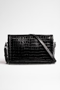 Sac Rock Novel Embossed - Sac en en cuir embossé façon crocodile noir Femme