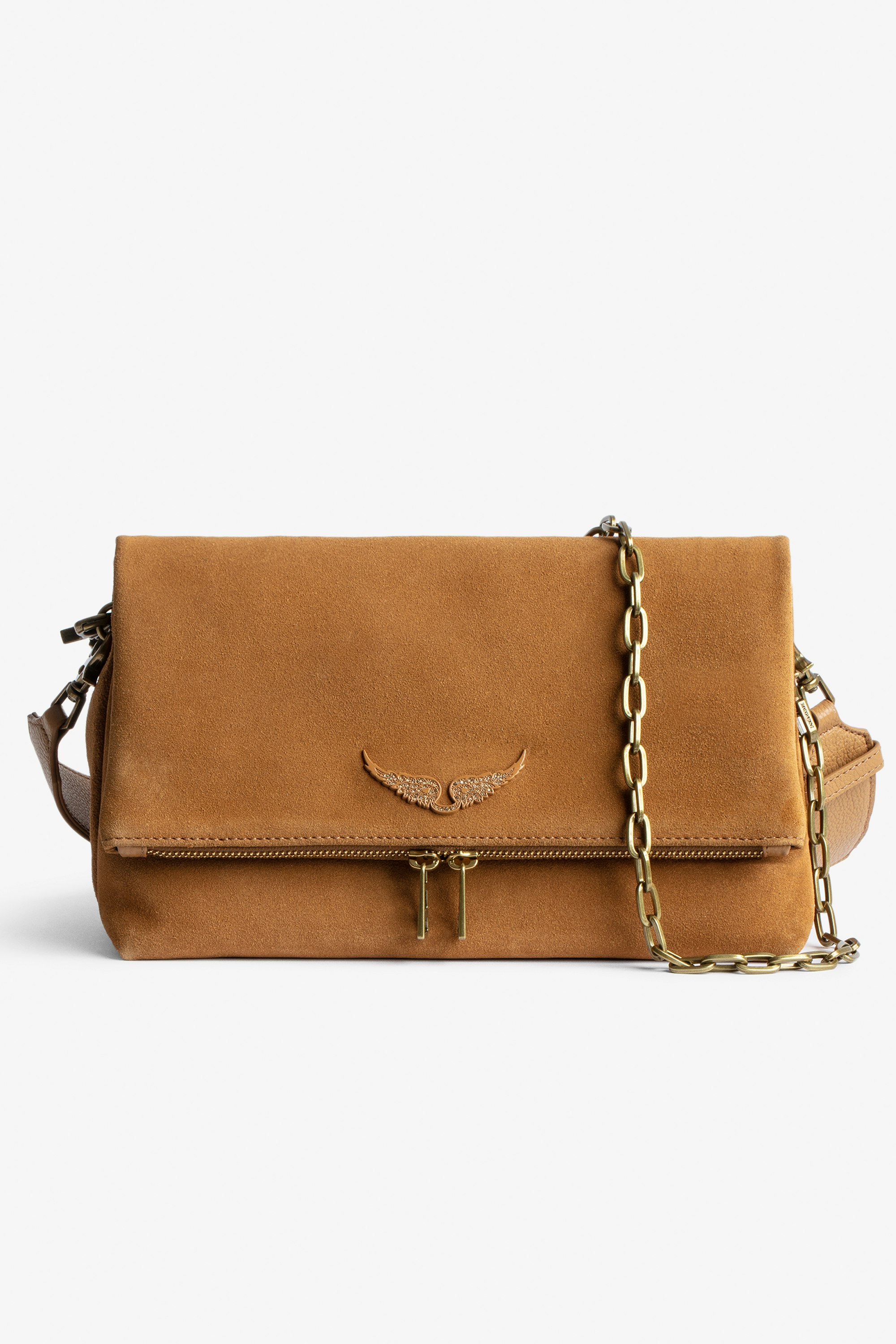 Rocky Suede Bag Women’s camel suede bag with shoulder strap and metal chain