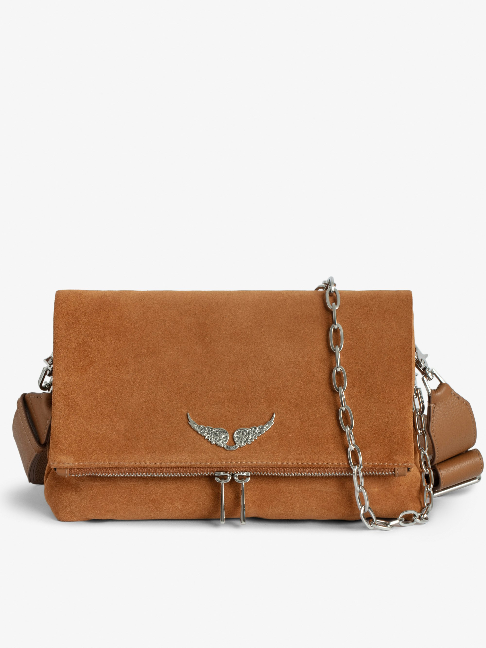 Rocky Suede Bag - Suede bag with chain, shoulder strap and wings signature.