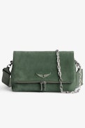 Borsa Rocky Scamosciata - Borsa in pelle scamosciata kaki con tracolla e catena in metallo - Donna