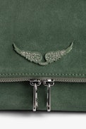 Borsa Rocky Scamosciata - Borsa in pelle scamosciata kaki con tracolla e catena in metallo - Donna