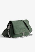 Borsa Rocky Scamosciata - Borsa in pelle scamosciata kaki con tracolla e catena in metallo - Donna