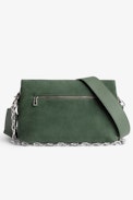 Borsa Rocky Scamosciata - Borsa in pelle scamosciata kaki con tracolla e catena in metallo - Donna