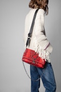 Sac Rocky - Sac à bandoulière en cuir effet python rouge Femme