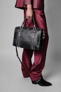 Sunny Medium #2 Bag - Women's black leather shoulder bag with silver studs