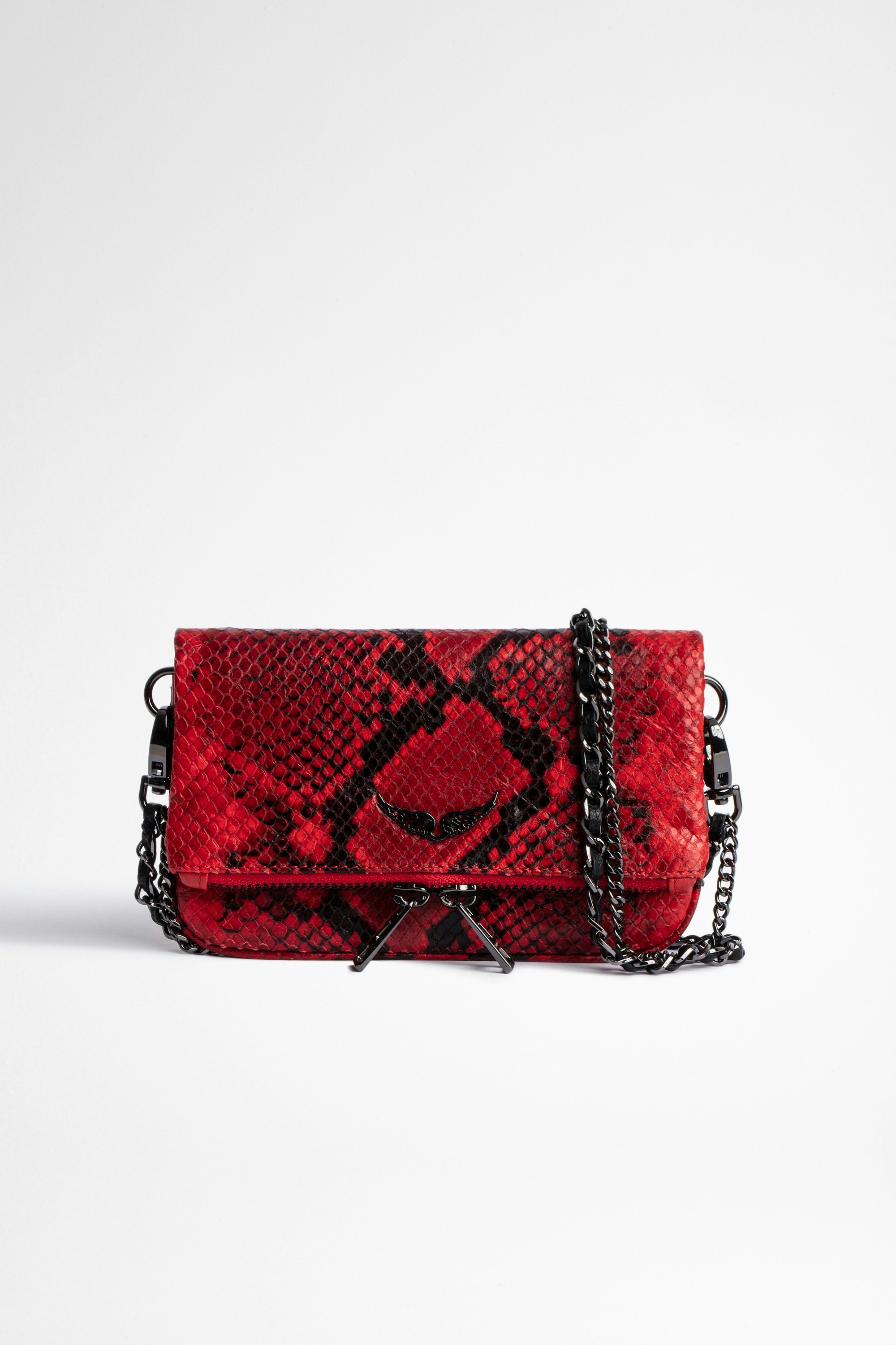 Rock Nano Clutch Women's red leather clutch bag with snakeskin effect