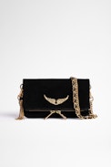 Pochette Rock Nano Club - Pochette in pelle scamosciata nera e pompon dorato donna