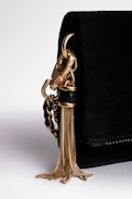 Pochette Rock Nano Club - Pochette in pelle scamosciata nera e pompon dorato donna
