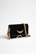 Pochette Rock Nano Club - Pochette in pelle scamosciata nera e pompon dorato donna
